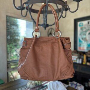 Kenneth Cole Reaction Slouchy Tan Faux Leather Shoulder Bag with Dustbag, EUC